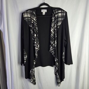 Vintage Hosanna Design Womens 3XL Black White Geometric Open Cascade Cardigan